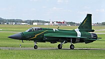 A Thunder demo team JF-17 with an Iranian drone kill mark on the nose which it shot down in 2017.