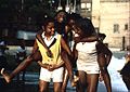 "Black youngsters cool off with fire hydrant water on Chicago's South Side in the Woodlawn community. The kids don't go to the city beaches and use the fire hydrants to cool off instead. It's a tradition in the community, comprised of very low income people. The area has high crime and fire records. From 1960 to 1970 the percentage of Chicago blacks with income of $7,000 or more jumped from 26% to 58%." - June 1973. Photograph by John H. White