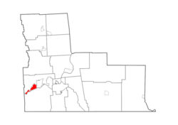 Map highlighting Endicott's location within Broome County.
