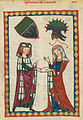 Gråverkskapper i Codex Manesse fra 1300-tallet