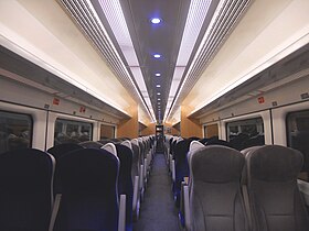 The interior of a GNER 'Project Mallard' refurbished Mark 3 Standard Class