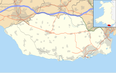 Mapa konturowa Vale of Glamorgan, blisko prawej krawiędzi znajduje się punkt z opisem „Penarth”