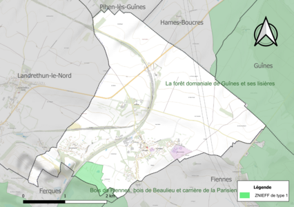 Carte des ZNIEFF de type 1 sur la commune.