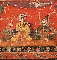 Miniature of Jitamitra alongside his brother Ugra Malla (right) and his son Bhupatindra Malla, dated 1686.