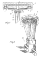 Filière de type multi-trous (5) et tête de filage. Formation de filaments continus de polymère après extrusion et solidification.