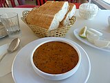 Turkish ezogelin soup made with bulgur and red lentils.