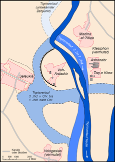 Änderige vom Lauf vom Fluss in dr Nööchi vo dr Dobbelstadt Seleukia-Ktesiphon