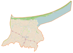 Mapa konturowa powiatu nowodworskiego, po lewej nieco u góry znajduje się punkt z opisem „Jantar-Leśniczówka”