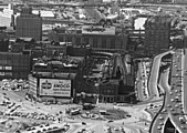 1960s view to the north. The land at the left had been cleared for the construction of Government Center.