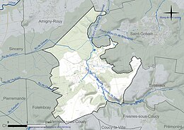 Carte en couleur présentant le réseau hydrographique de la commune