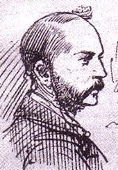 Dessin de face du visage d'un homme portant une barbe et une épaisse moustache.