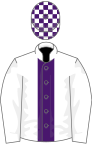 White, purple stripe, check cap