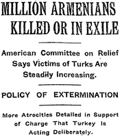 1915-ին New York Times թերթին մէջ, Հայոց ցեղասպանութեան յօդուածին վերնագիրը