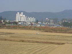 View of Waegwan from the Gyeongbu Line railroad.