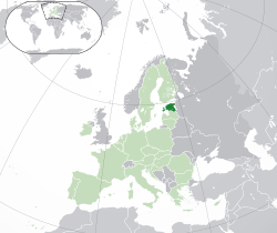 爱沙尼亚的位置（深绿色） – 欧洲（绿色及灰色） – 欧盟（绿色）  —  [圖例放大]