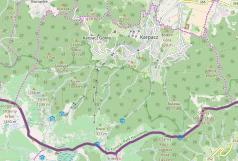 Mapa konturowa Karpacza, blisko centrum na prawo znajduje się punkt z opisem „Wilcza Poręba”