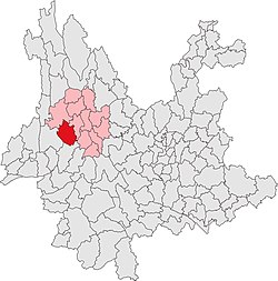 永平县（红色）在云南省的位置
