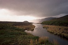 The caldera floor is flat and boggy