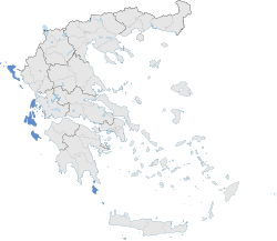 İyon Adaları'nın Yunanistan'daki konumu.