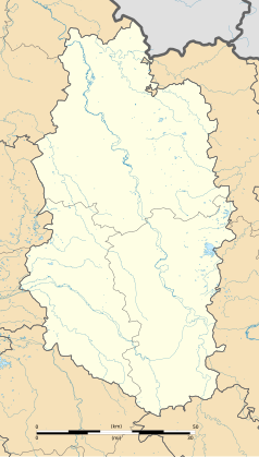 Mapa konturowa Mozy, u góry znajduje się punkt z opisem „Romagne-sous-les-Côtes”