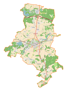 Mapa konturowa gminy Świebodzin, w centrum znajduje się punkt z opisem „Świebodzin”