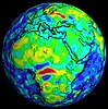 Magnetic intensity image showing the high intensity (red) Bangui anomaly in central Africa