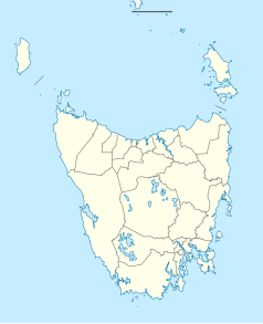 Mapa konturowa Tasmanii, na dole nieco na prawo znajduje się punkt z opisem „City of Hobart”