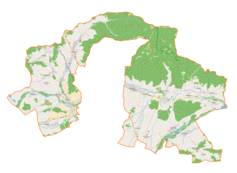 Mapa konturowa gminy wiejskiej Nowy Targ, po lewej znajduje się punkt z opisem „Ludźmierz”