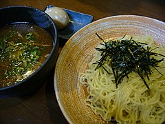 Tsukemen with nori-topped noodles