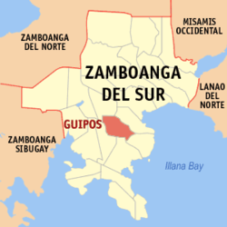 Mapa de Zamboanga del Sur con Guipos resaltado