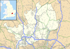 Mapa konturowa Hertfordshire, na dole nieco na lewo znajduje się punkt z opisem „Watford”