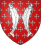 Blason avec 2 poissons blancs adossés debout sur fond rouge parsemé de croix blanches