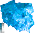 Głosy oddane na PO i PSL w poszczególnych powiatach w 2007