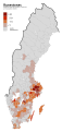 Verbreitung von Runensteinen (pro km²) in Schweden