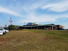 Main passenger terminal seen from the main parking area