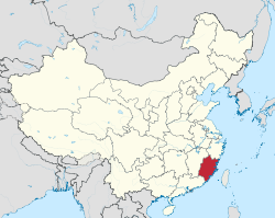 Fujianin (punaisella) sijainti Kiinan kartalla.