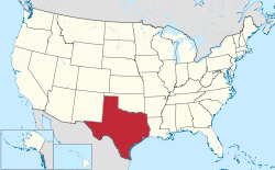 Harta Statelor Unite cu statul Texas indicat