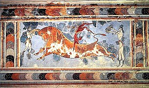 La taurocatapsia cretense en un fresco del palacio de Knossos (II milenio a. C.)