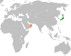 JapanとOmanの位置を示した地図