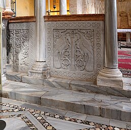 Byzantine rinceaux on a panel with peacocks, c.1100, marble, Church of Santa Maria Assunta, Torcello, Italy[8]