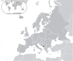 蒙特內哥羅的位置（绿色） 欧洲（深灰色）  —  [圖例放大]