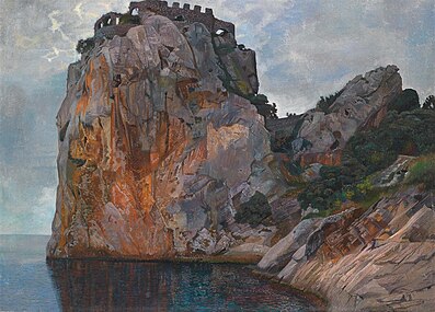 Borgruin på klippe, 1896 Burgruine auf Felsen