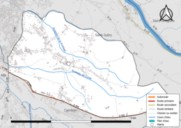 Carte en couleur présentant le réseau hydrographique de la commune