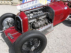 Engine of the Alfa P3 Tipo B - Note the twin gear driven superchargers.