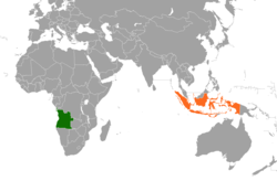 Map indicating locations of Angola and Indonesia