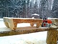 Bedside table made from a log cut in half