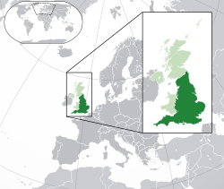 Englannin sijainti Britanniassa ja Euroopassa.