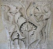 Caïn tué par Lamech, bas-relief du chapiteau de la salle capitulaire, cathédrale d'Autun