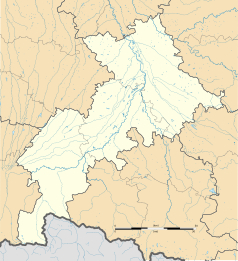 Mapa konturowa Górnej Garonny, po lewej nieco na dole znajduje się punkt z opisem „Landorthe”