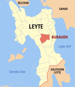 Mapa de Leyte con Burauen resaltado